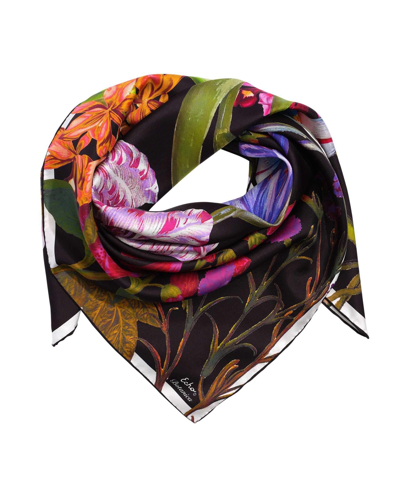 Botanica 35 Silk Square Scarf - Premium Fashion Accessory for Women, Elegant Floral Print Shawl - Perfect for Office, Party & Special Occasions