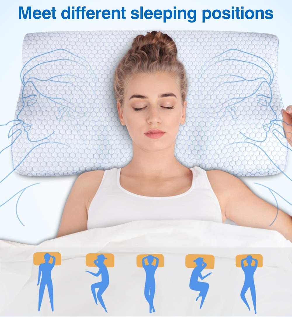 Winjoy Contour Memory Foam Pillow for Neck Pain Relief - Orthopedic Cervical Support Pillow for Side, Back & Stomach Sleepers - Perfect for Home, Office & Travel Use