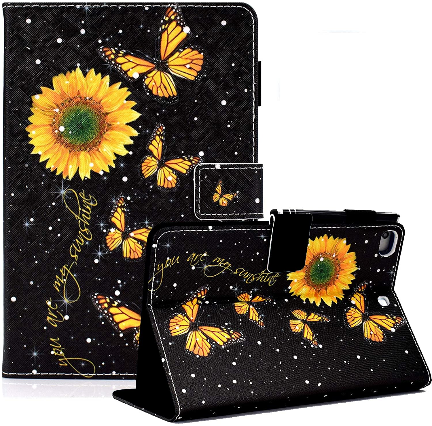 Premium PU Leather iPad Case for iPad 6th/5th Gen (2018/2017), iPad Pro 9.7/Air 2/Air 1 - Auto Sleep/Wake Sunflower Design Folio Stand Cover - Perfect for Work, School & Travel