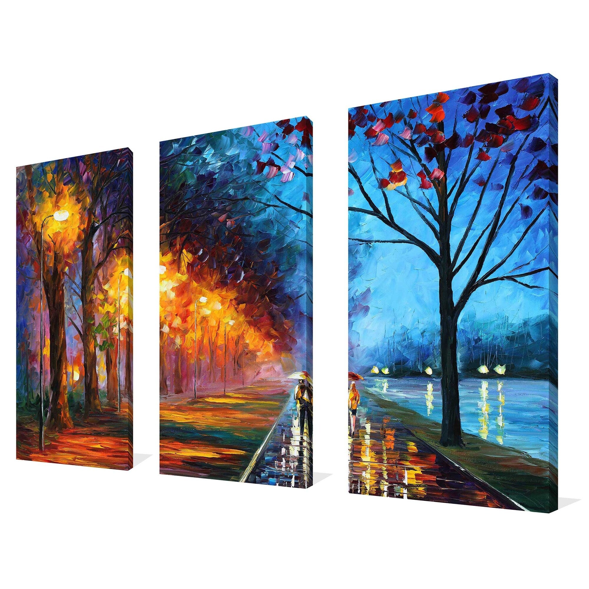 Leonid Afremov Alley By The Lake 3-Piece Canvas Wall Art Set - Perfect for Living Room, Bedroom & Office Decor