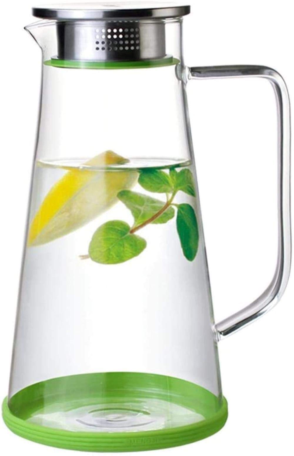 Premium Borosilicate Glass Pitcher with Stainless Steel Lid - 1800ml Heat-Resistant Teapot for Hot Coffee, Iced Tea, Cold Juice & Red Wine | Perfect for Entertaining, Restaurants & Home Use