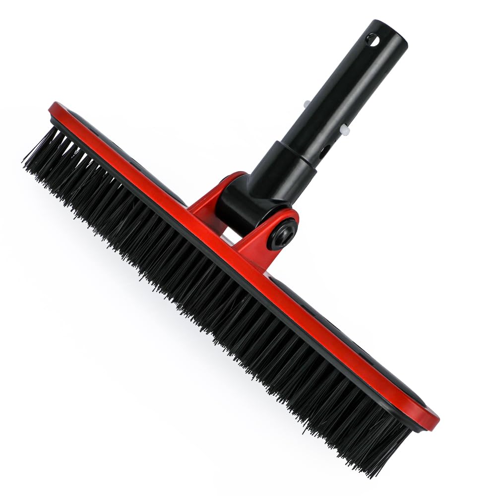 Heavy-Duty Pool Brush Head for Inground Pools - Durable Pool Scrub Brush with Reinforced Bristles for Cleaning Pool Walls and Floors - Red Plastic Swimming Pool Cleaning Brush - Perfect for Weekly Pool Maintenance and Deep Cleaning