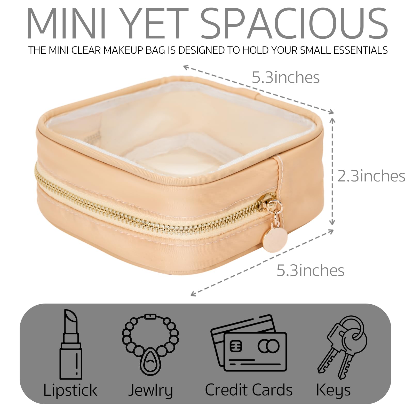 Clear Cosmetic Bag Mini Makeup Bag for Women - Small Zipper Pouch for Purse Organizer | Travel Toiletry Essentials | Cute Preppy Makeup Organizer for Daily Use, Gym & Vacation