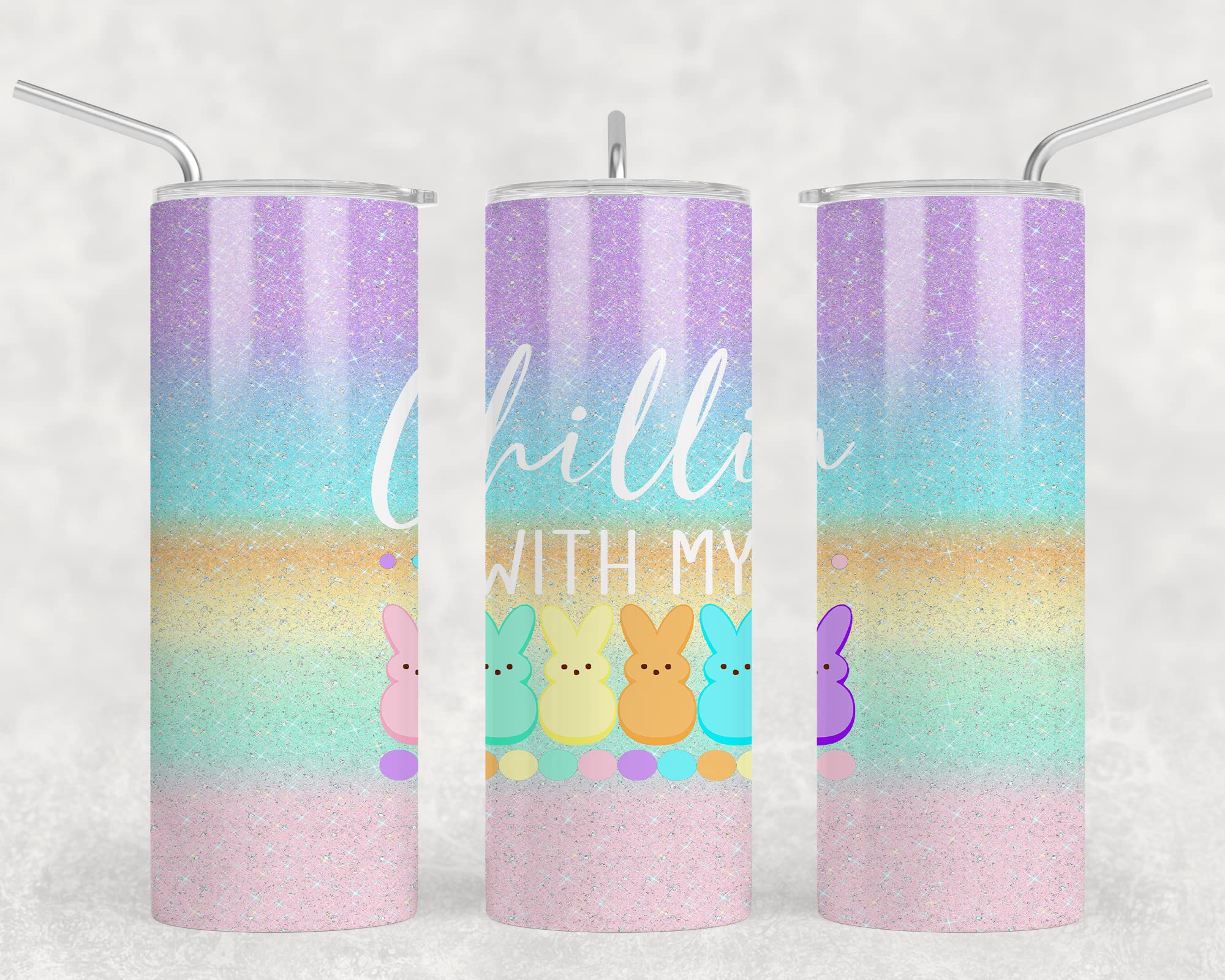 Easter Tumbler 20oz - Colorful Peeps Design with Straw Lid, Skinny Straight Sublimation Cup - Perfect Easter Gift for Women, Kids & Spring Parties | Cute & Adorable Drinkware for Office, School & Outdoor Activities