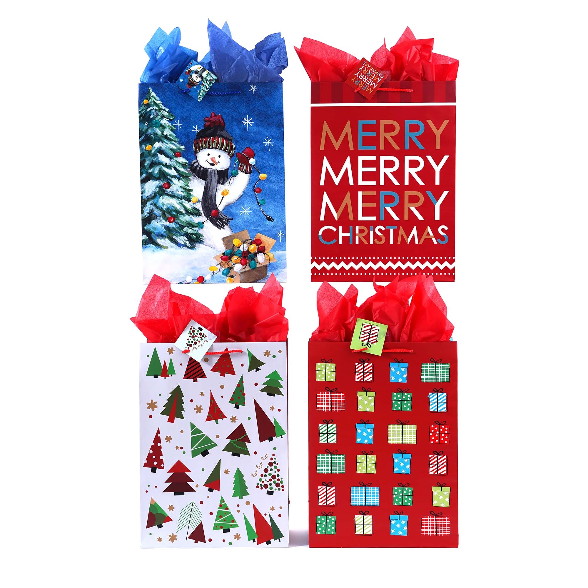 Extra Large Printed Party Bags - 4 Fun Holiday Designs for Gift Giving & Celebrations