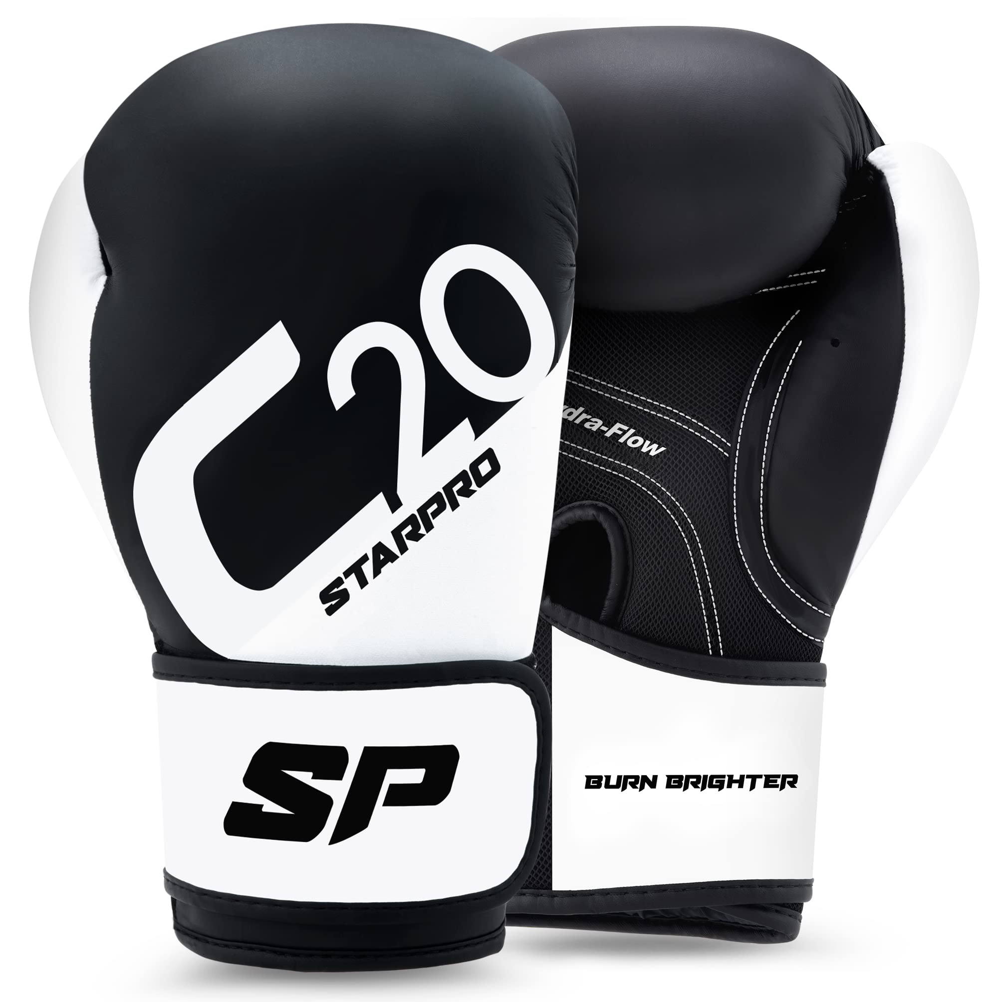 Starpro C20 Black Boxing Gloves & Mitts - 16oz Professional Training Gloves for Men & Women - Heavy Bag, MMA, Kickboxing, Sparring & Fitness Workouts - Durable Leather for Strong Punches - Multiple Sizes Available