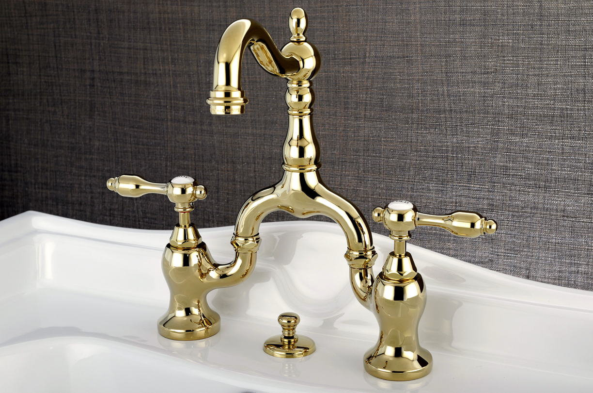 European Style Bridge Bathroom Faucet with Pop-Up Drain and Lever Handles - Perfect for Modern Vanities and Spa-Like Bathroom Upgrades