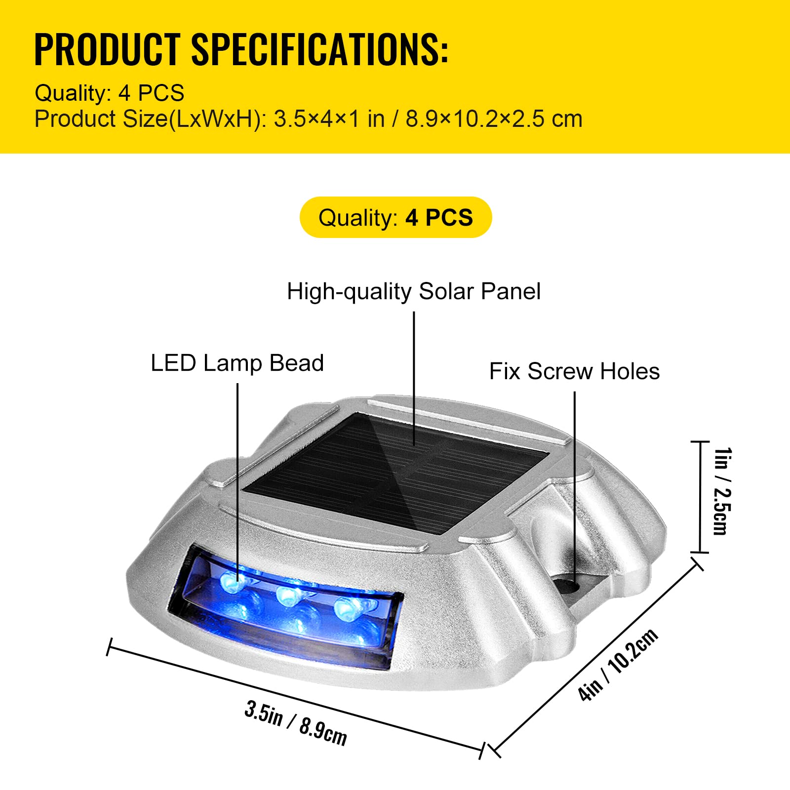 Vevor Solar Driveway Lights 4-Pack - 6 LED Bright Blue Outdoor Solar Deck Lights with Screw for Path, Garden, Walkway, Sidewalk & Steps - Perfect for Nighttime Safety and Landscape Lighting