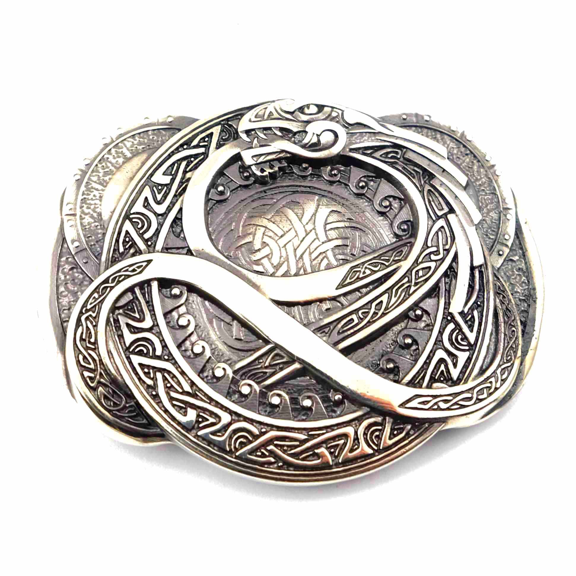 Handmade Jormungandr Belt Buckle - Solid German Silver Norse Ouroboros Dragon Design for Men & Women | Perfect for Viking Cosplay, Medieval LARP, and Gothic Fashion Accessories