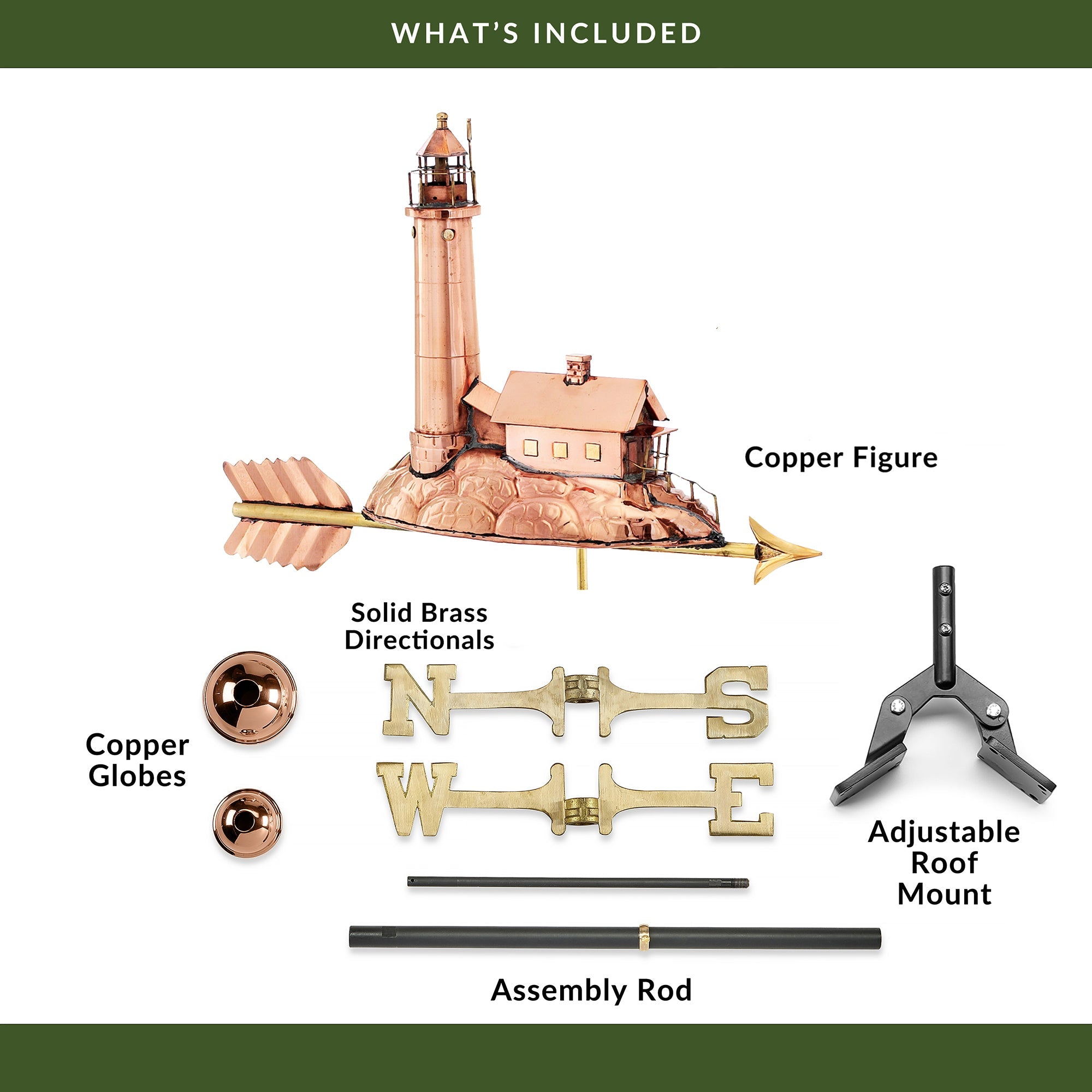 Good Directions Pure Copper Lighthouse Weathervane - Classic Nautical Decor for Garden, Yard, or Roof - Perfect Coastal Home & Beach House Decoration