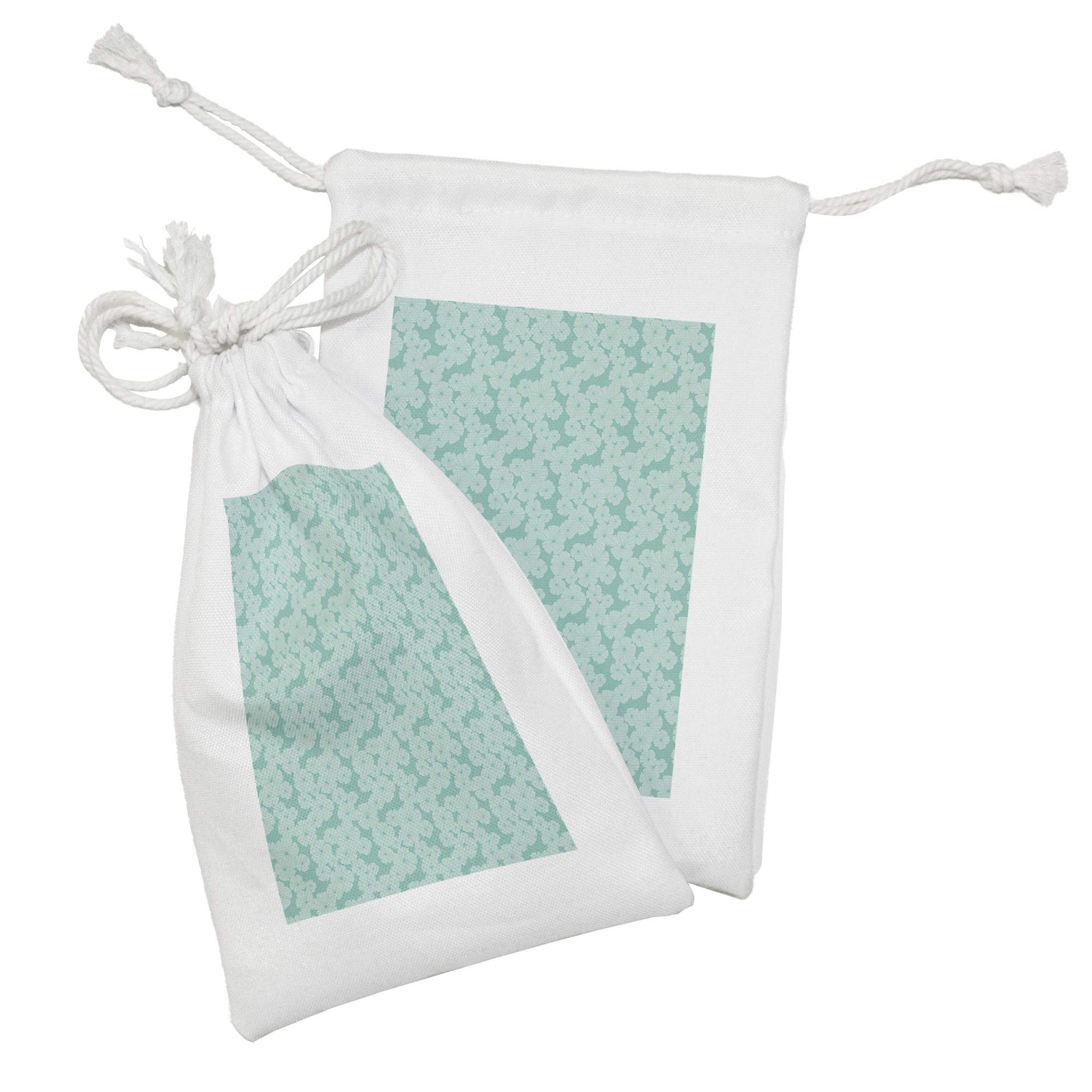 Ambesonne Floral Fabric Pouch Set of 2 - Monochrome Flower Petal Drawstring Bags for Toiletries, Travel Essentials & Party Favors (9