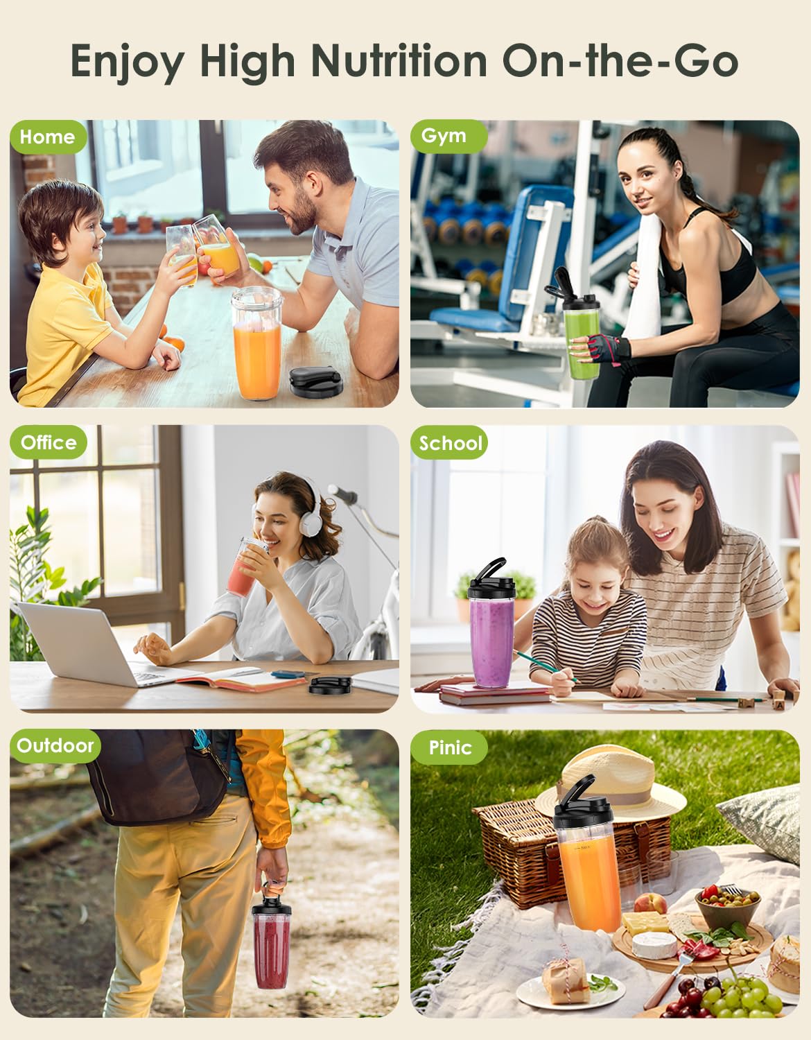 1100W High-Speed Smoothie Blender for Protein Shakes, Frozen Drinks & Baby Food - Personal Blender with 2 Travel Cups & Lids - Perfect for Kitchen, Gym & On-the-Go Nutrition - Blender & Grinder Combo for Smoothies, Shakes & Meal Prep