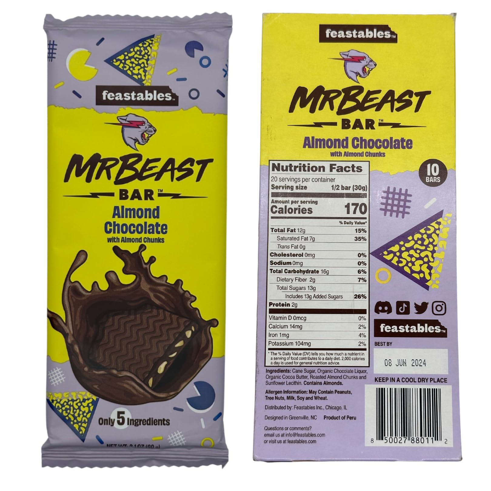 Feastables Mr Beast Chocolate Bars Variety Pack - 5 Pack Includes Deez Nuts Peanut Butter Milk Chocolate, Original Dark, Milk Chocolate, Sea Salt & Almond - Perfect for Gifts, Snacking & Party Favors