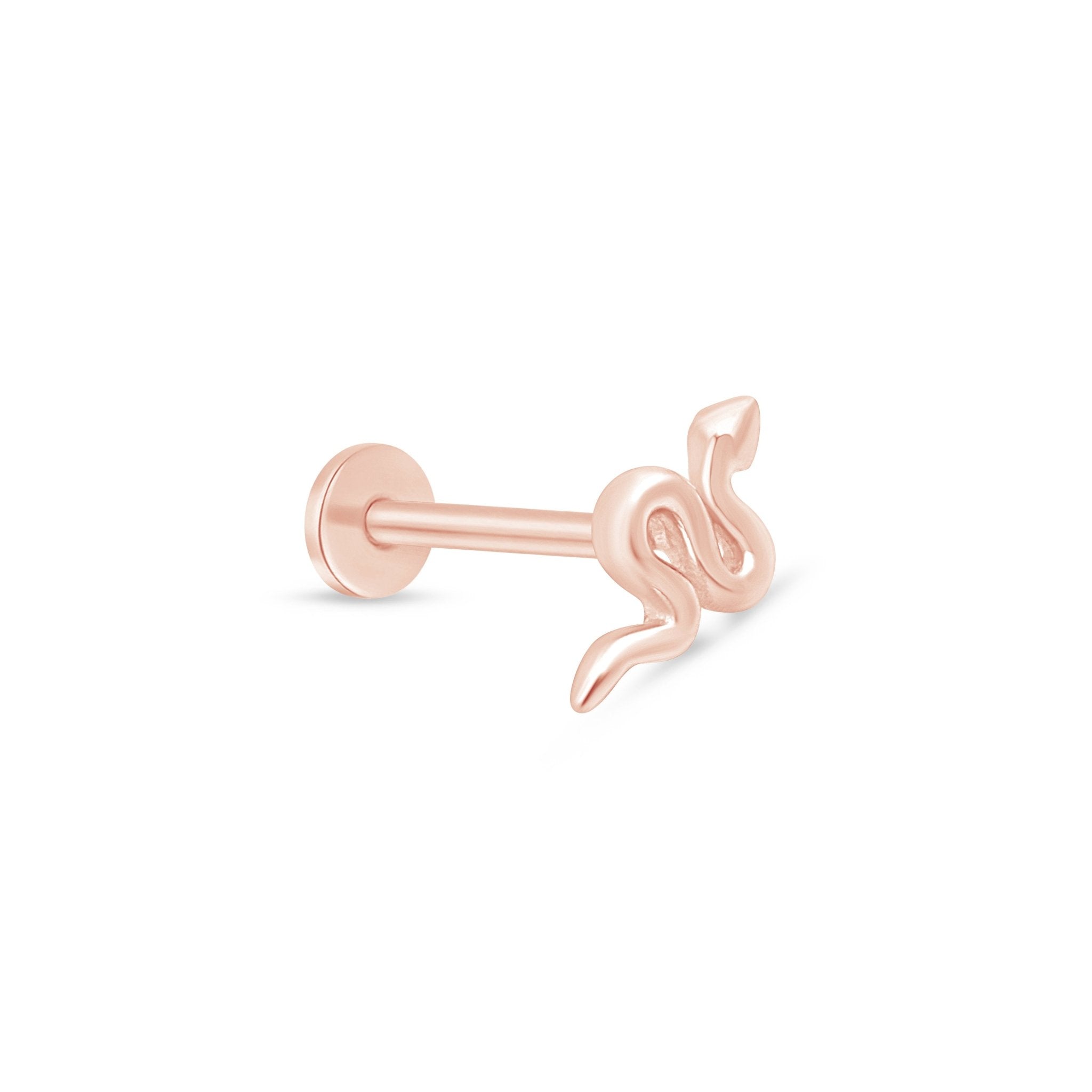 14k Rose Gold Snake Flat Back Stud Earrings - Hypoallergenic Dainty Jewelry for Women - Perfect for Everyday Wear, Parties & Gifts