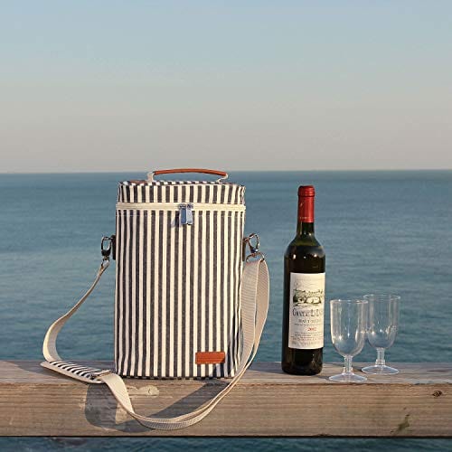 2 Pack Insulated Wine Tote Bag with Shoulder Strap & Corkscrew - Leakproof Wine Carrier Travel Cooler for Picnic, Beach, Camping & Outdoor Entertaining - Perfect Gift for Wine Lovers
