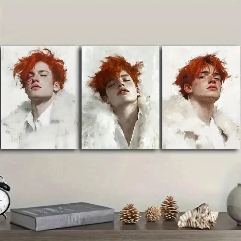 3-Piece Red Haired Man Wall Art Set - Framed Canvas 50x70cm | High Quality Print | 100% Australian Made | Ready to Hang | Perfect for Living Room, Bedroom & Office Decor