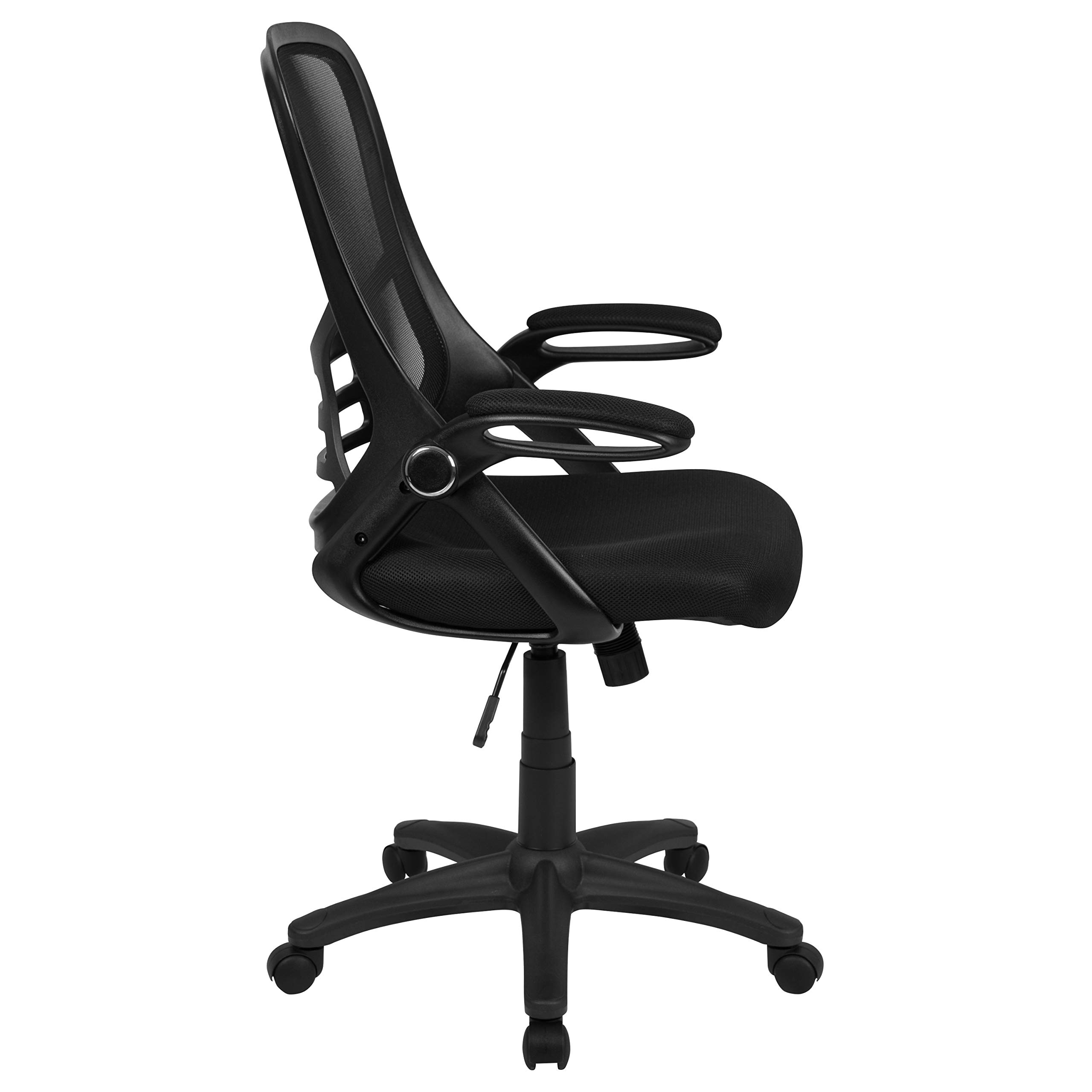 Ergonomic High Back Mesh Office Chair with Flip-Up Arms - Black Swivel Task Chair for Home & Office Workspace - Adjustable Comfort for Long Hours of Sitting
