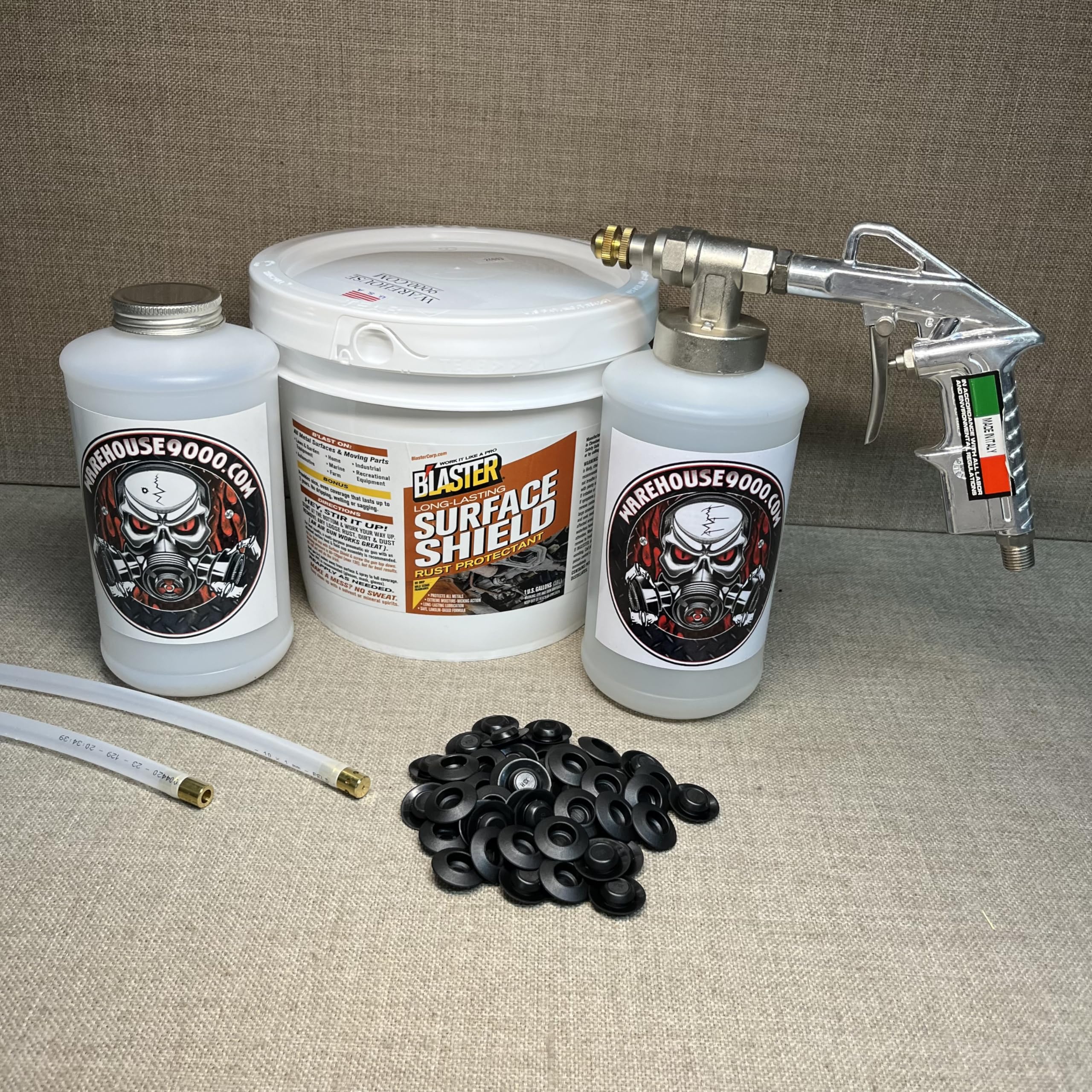 PB Blaster Surface Shield Gallon - Professional Undercoating Spray Gun Kit with 2 Wands, 2 Quart Bottles & 50 Rust Plugs (PBPG2W2WB50RP) - Ideal for Automotive Rust Protection and Underbody Coating