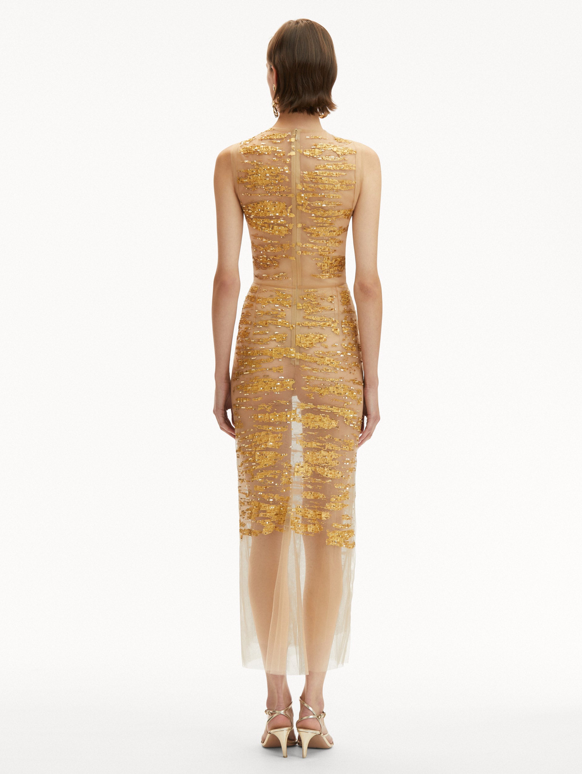 Gold Foil Sequin Embroidered Party Dress for Women - Elegant Evening Gown for Prom, Wedding & Special Occasions
