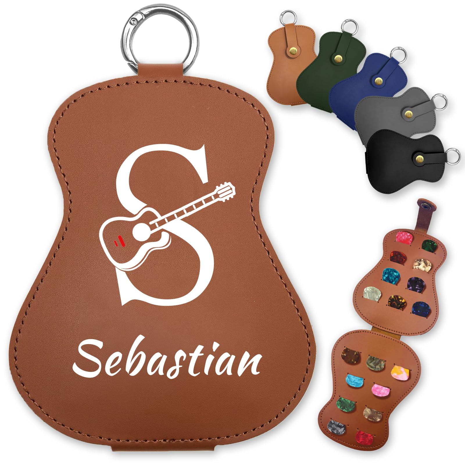 Custom Personalized Leather Guitar Pick Case Holder - Guitar Shaped Pick Storage for Musicians - Engraved Gift for Valentine's Day, Birthday & Special Occasions - Perfect for Guitarists, Bass Players & Music Lovers
