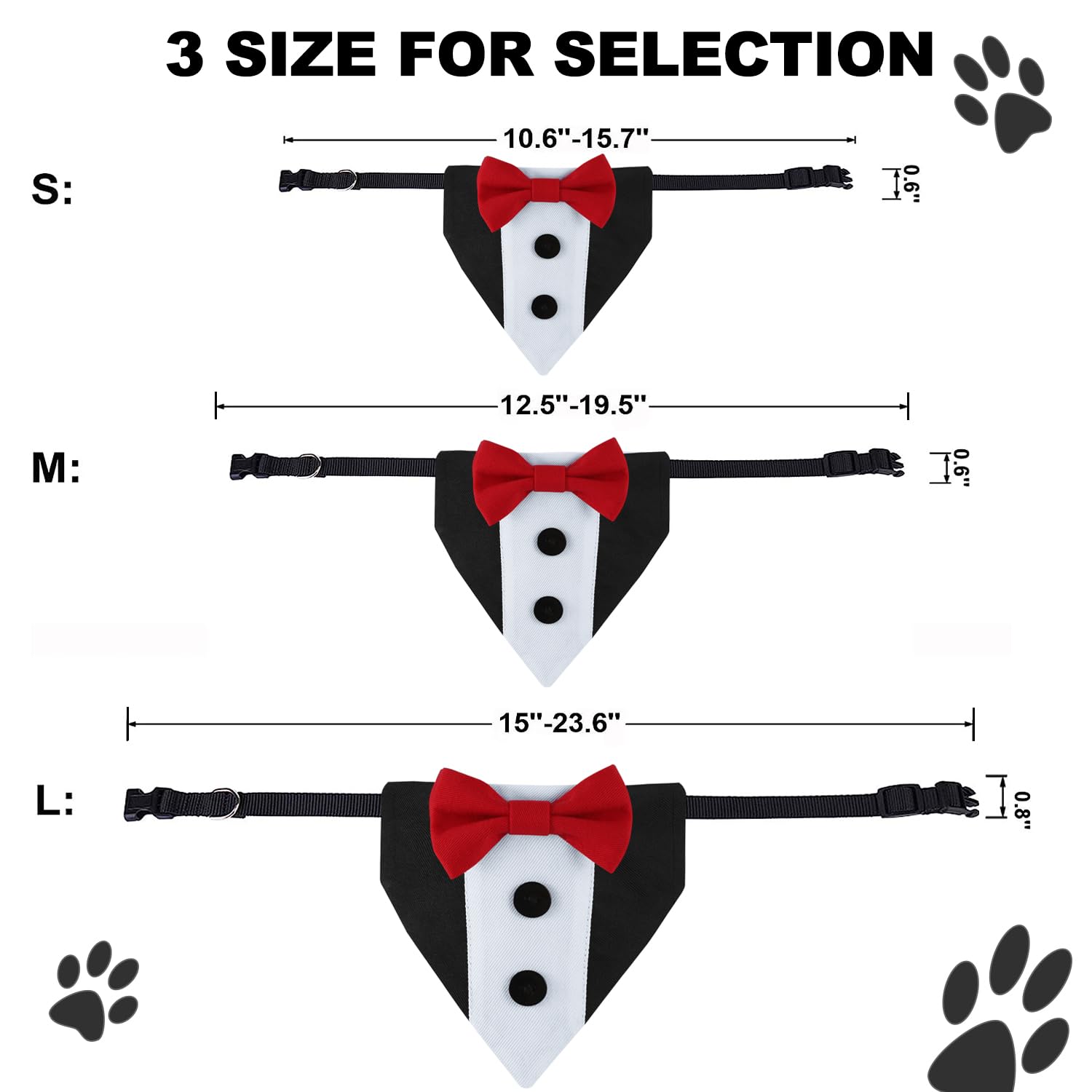 Dog Tuxedo & Adjustable Collar with Red Bow Tie - Formal Wedding & Birthday Outfit for Small, Medium & Large Dogs | Detachable Bow Tie & Scarf for Pet Weddings, Parties & Special Occasions