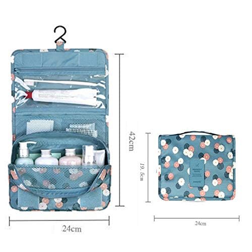 Waterproof Hanging Travel Toiletry Bag - Multifunctional Cosmetic Organizer for Women & Girls | Portable Makeup Pouch with Hanging Hook | Perfect for Travel, Gym & Daily Use (Blue Floral Pattern)