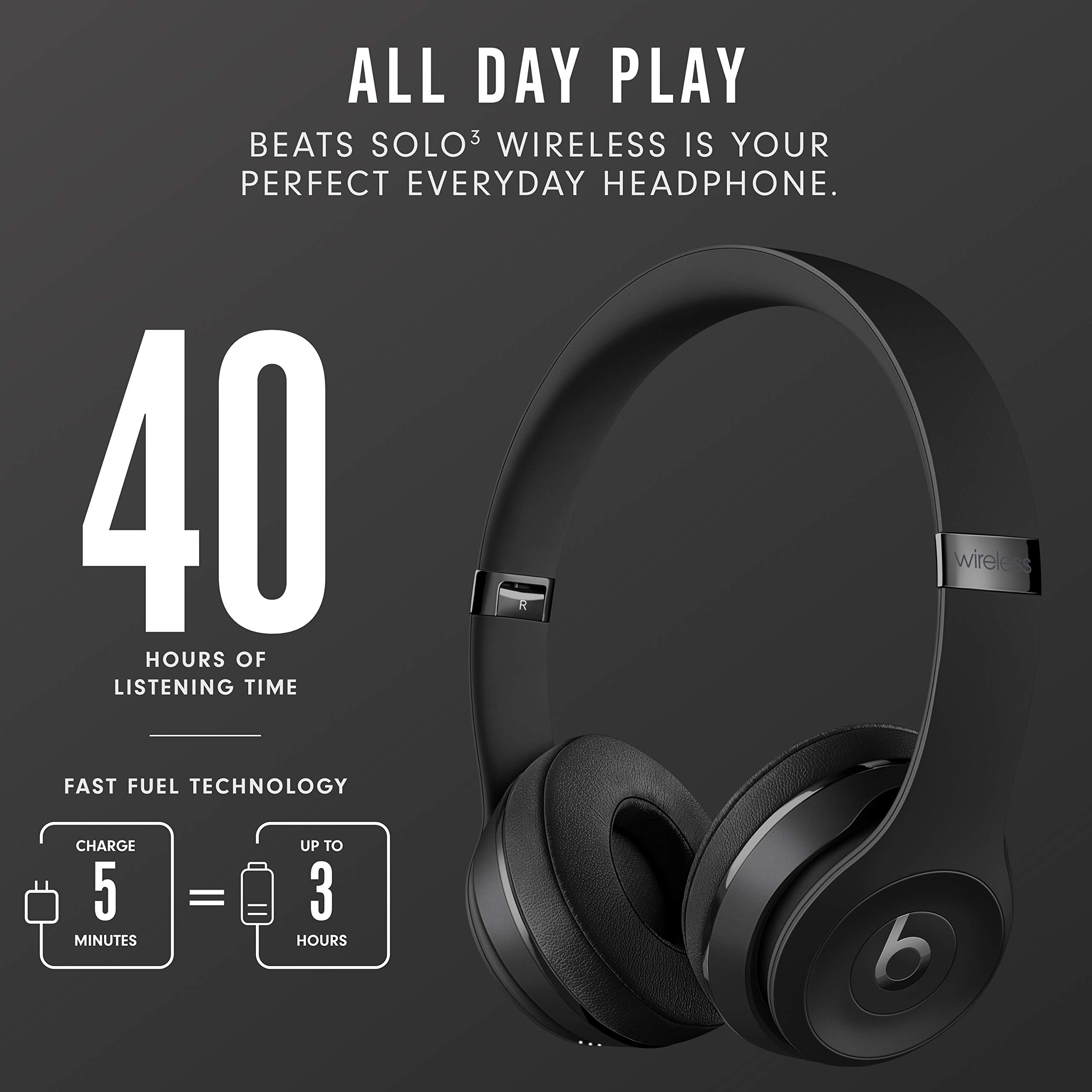 Beats Solo3 Wireless On-Ear Headphones with Apple W1 Chip - Bluetooth Headset with 40-Hour Battery Life & Built-in Mic (Black) | Perfect for Workouts, Commuting & Travel