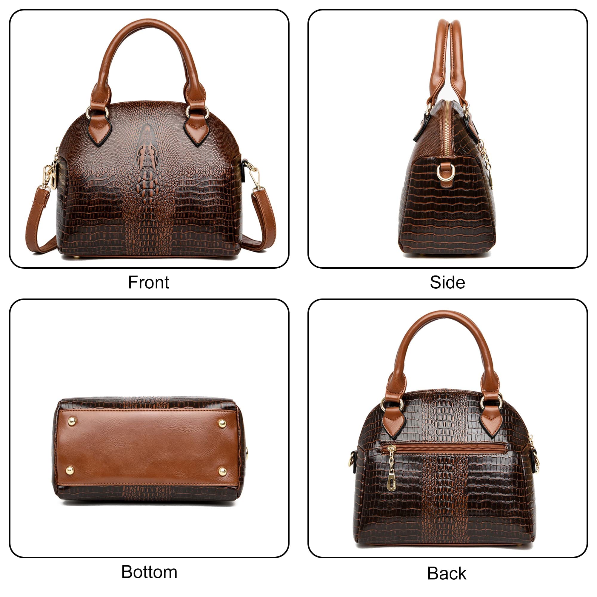 Luxury Women's Crocodile Embossed Leather Handbag - Elegant Dome Satchel with Top Handle & Crossbody Strap - Perfect for Work, Travel & Evening Events