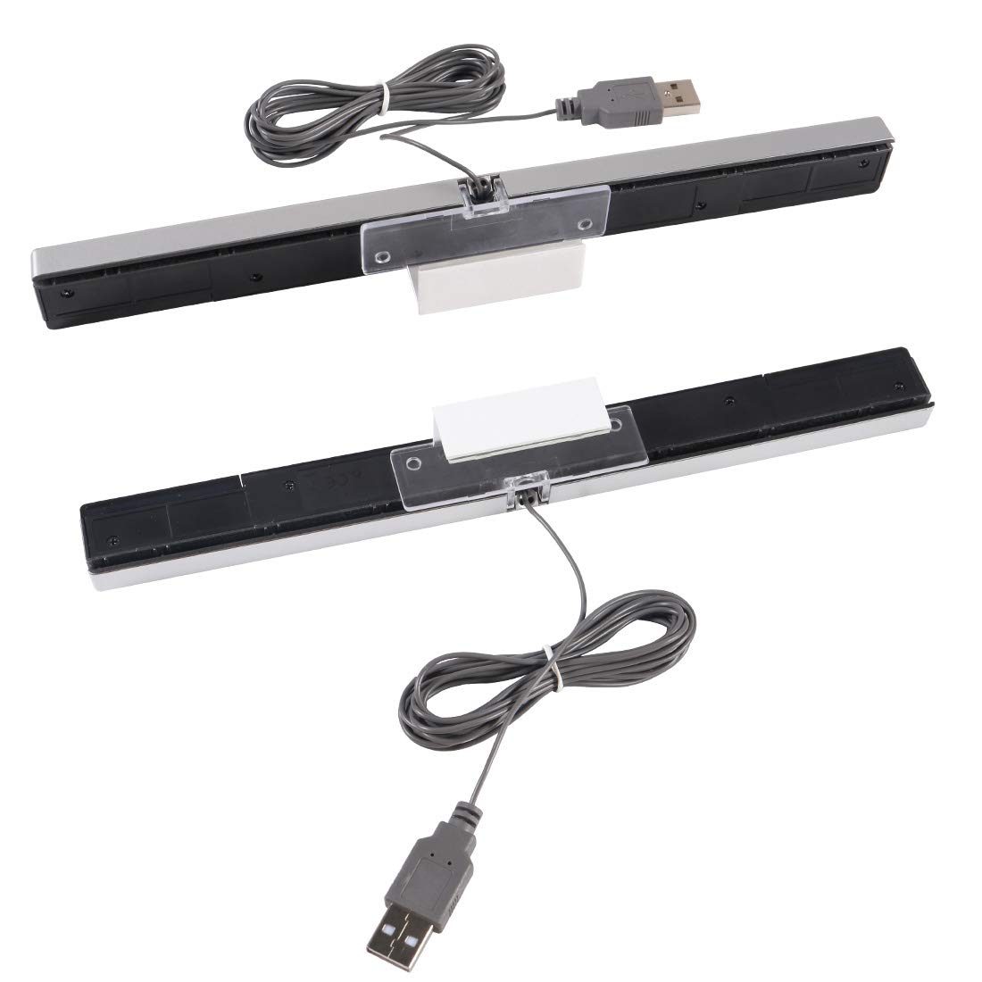 Aokin USB Sensor Bar for Wii & Wii U - Replacement Wired Infrared Ray Sensor with Clear Stand (Silver/Black) | Perfect for Gaming, Motion Control & Home Entertainment Systems