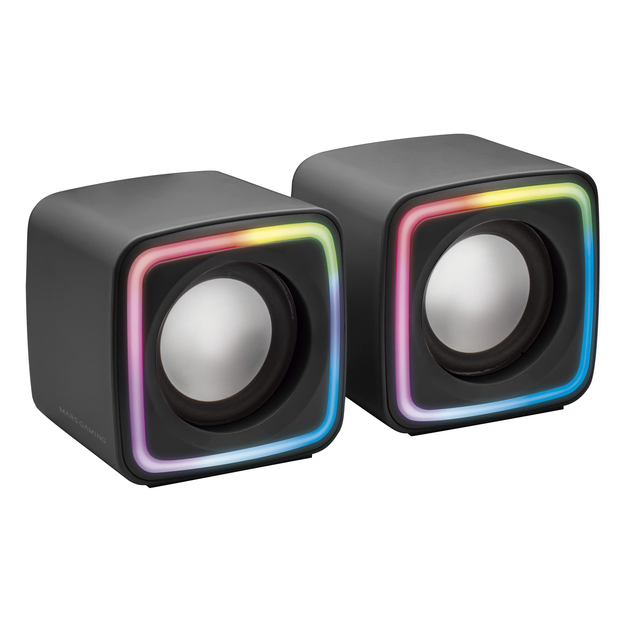 Mars Gaming MSCUBE Black - Compact RGB Gaming Speakers with 8W DSP Sound Processor & Volume Control - Perfect for PC, Laptop & Console Gaming Setup