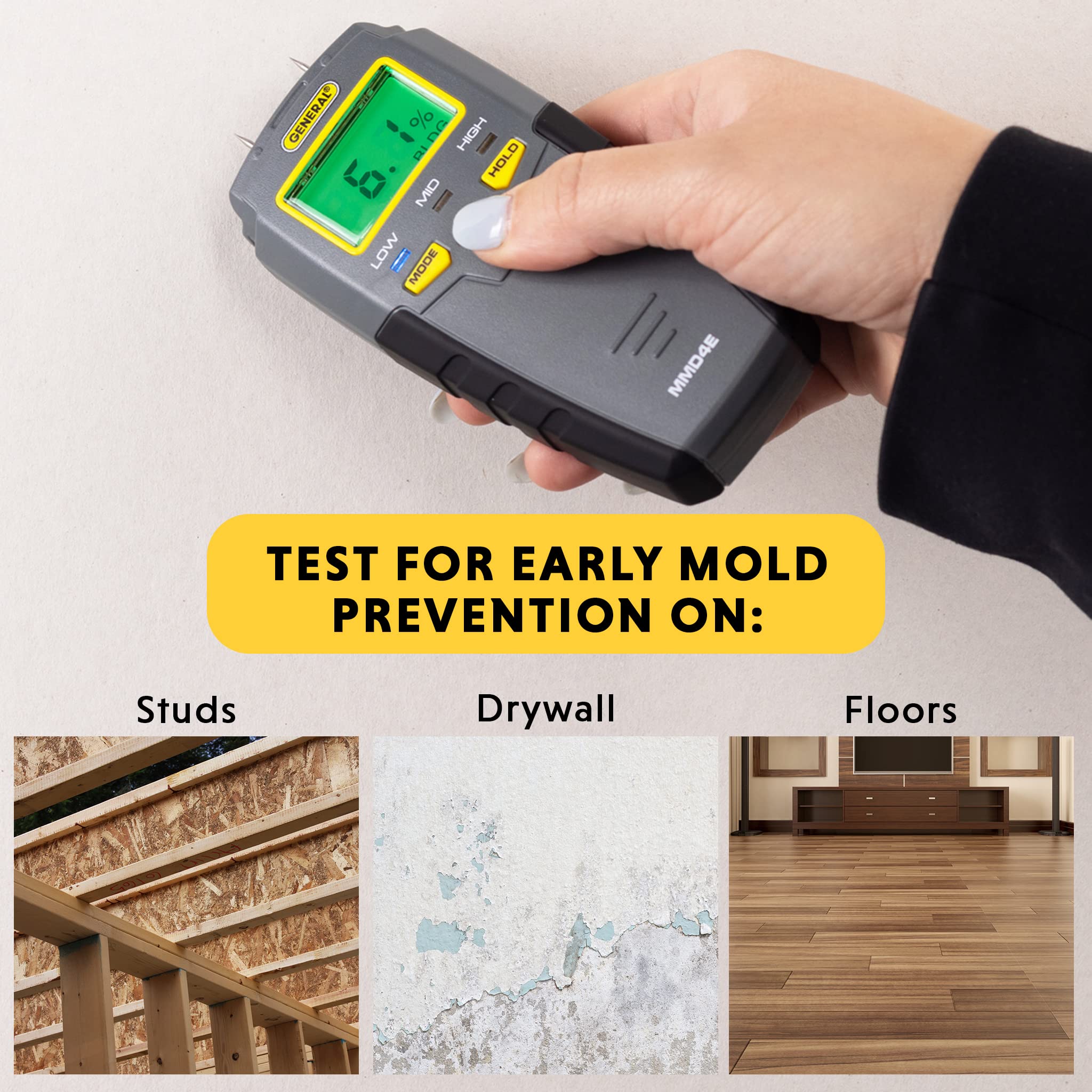 Klein Tools 80023P Professional 4-in-1 Digital Moisture Meter - Water Leak Detector with Backlit LCD Display & Audible/Visual Alerts for High/Medium/Low Moisture Levels - Ideal for Home Inspection, Woodworking, and Construction Projects