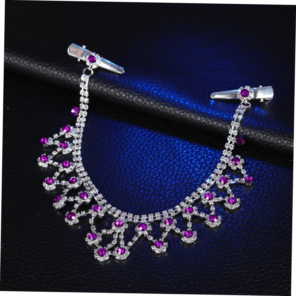FRCOLOR 2-Piece Purple Wedding Tiara Forehead Chain Bridal Headpiece - Elegant Bride Forehead Jewelry for Wedding, Prom, Party & Special Occasions
