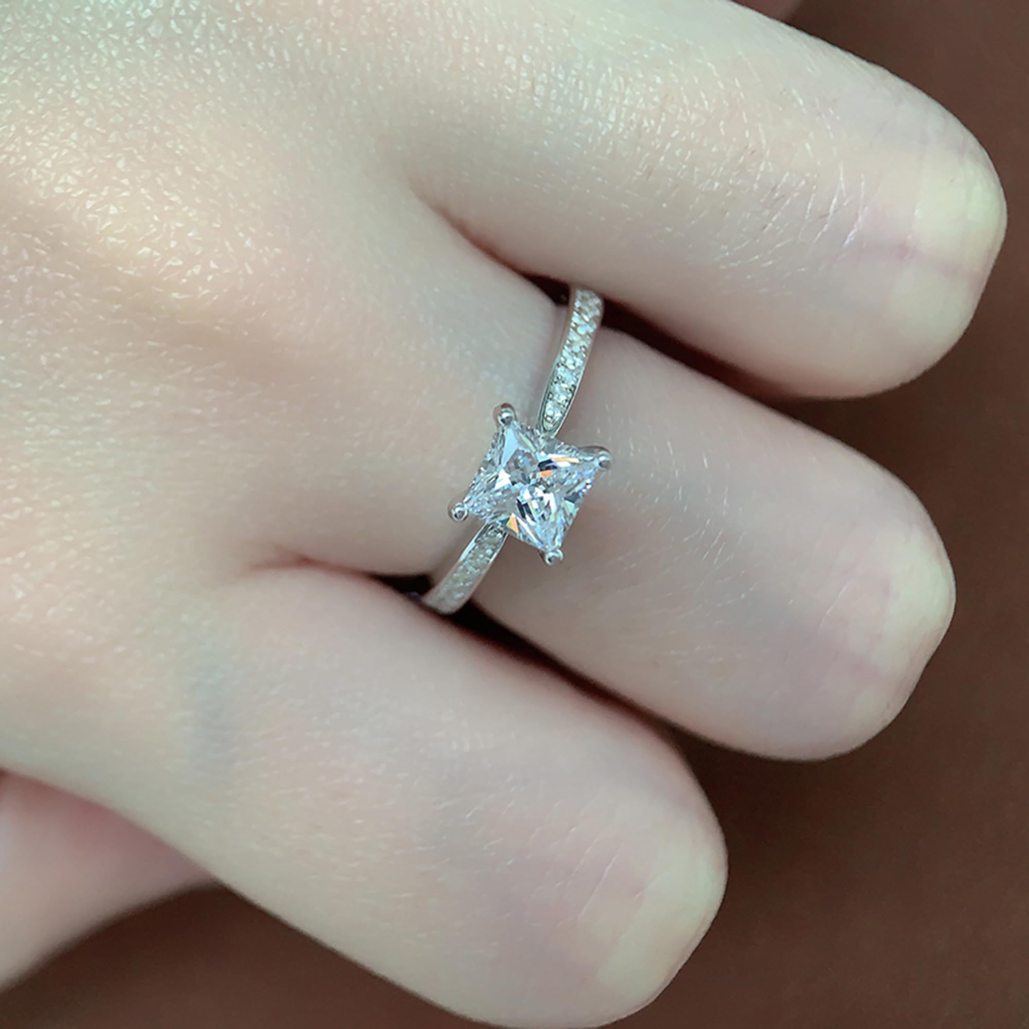 14K Moissanite Engagement Ring - 1 Carat Princess Cut Solitaire Ring in White Gold for Women | Wedding, Proposal, Anniversary Gift Idea