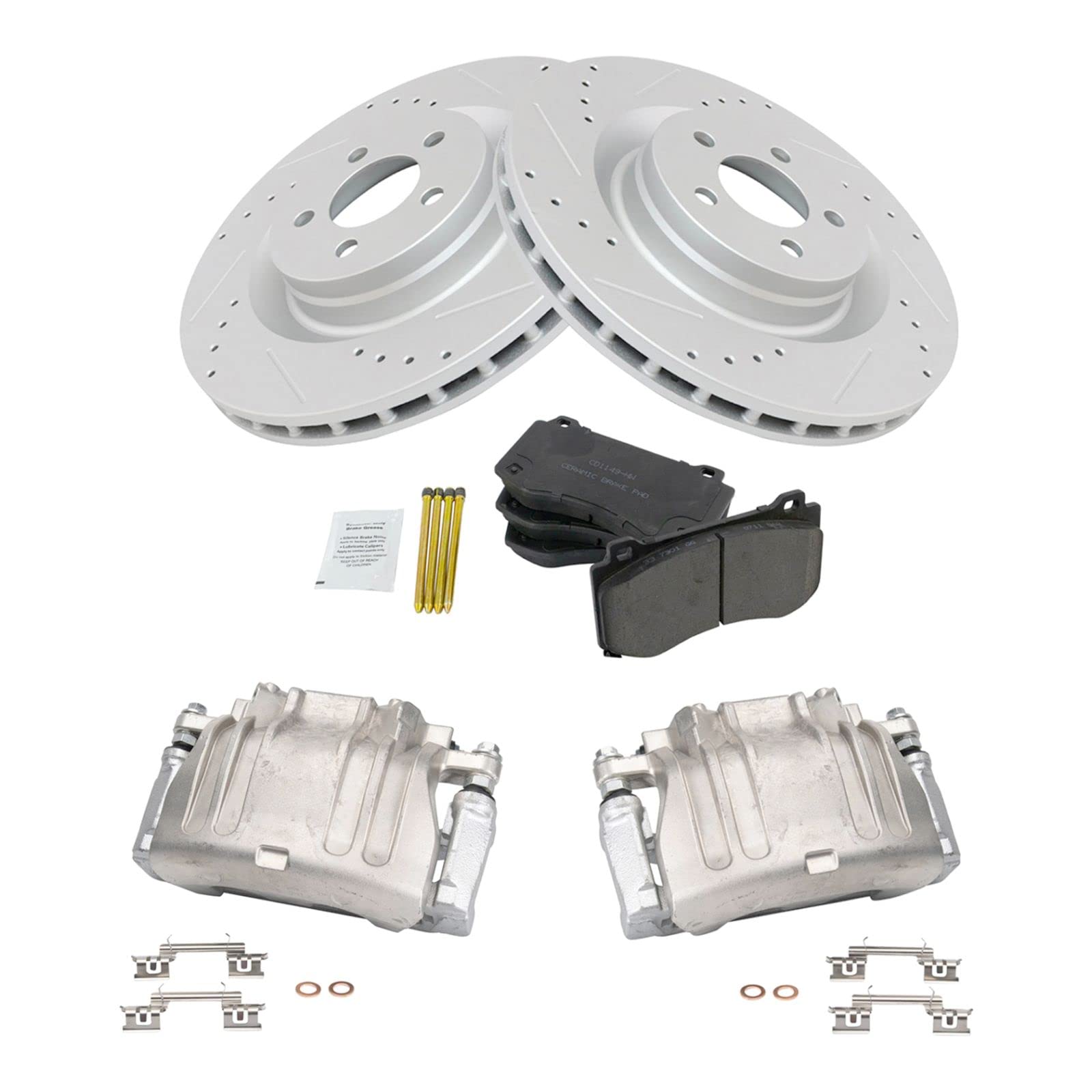 High-Performance Front Brake Calipers with Ceramic Pads & Drilled Rotors for Dodge Challenger & Charger - Perfect for Racing, Daily Driving & Street Performance