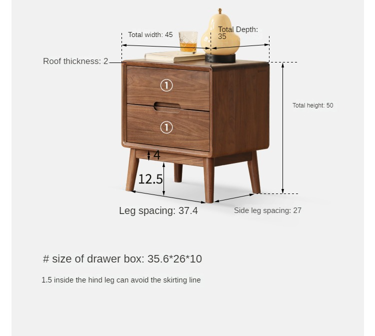 Premium Black Walnut Solid Wood Nightstand with Storage - Modern Bedside Table for Bedroom, Living Room & Guest Room - Durable & Stylish Furniture for Home Decor