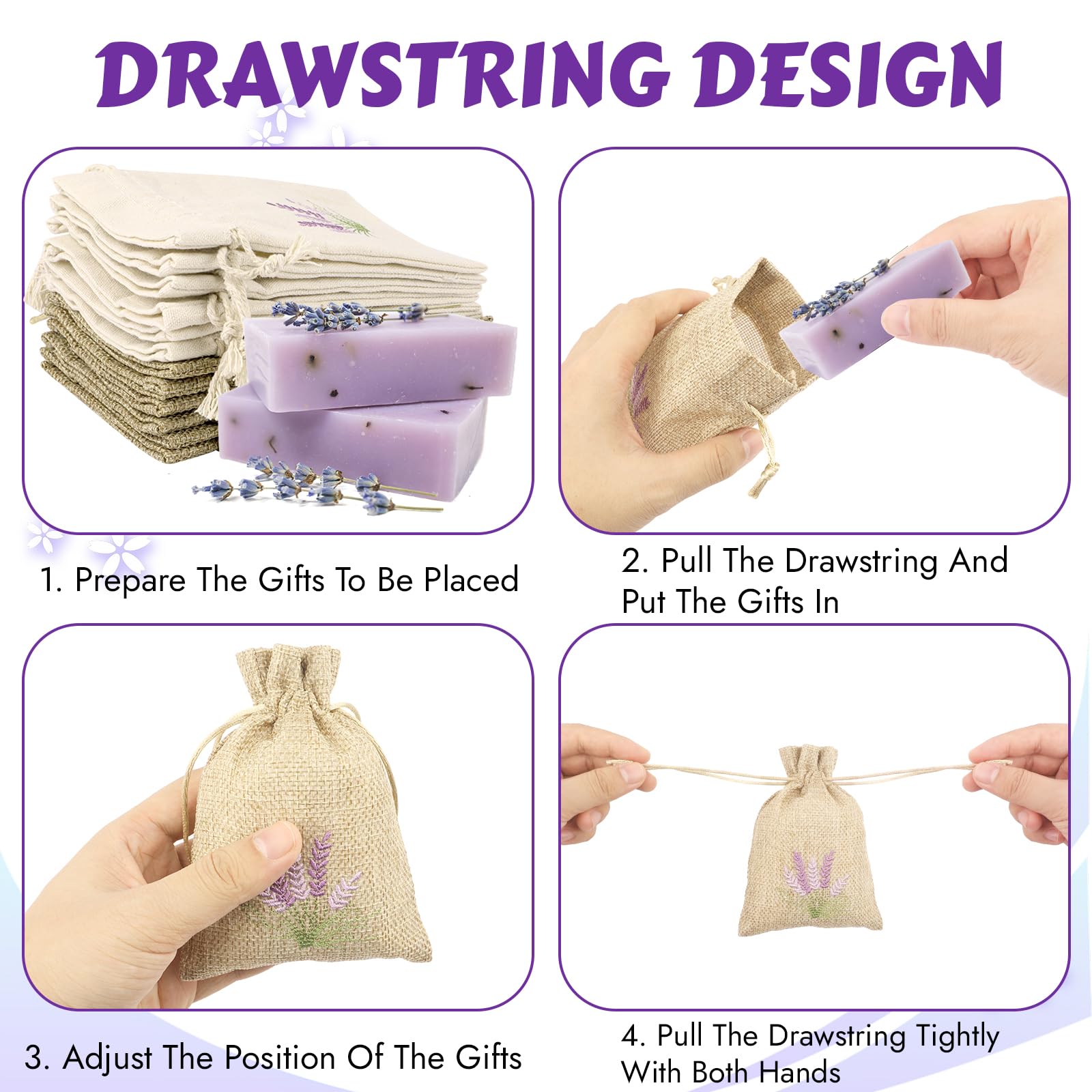 12 Pack Cotton Drawstring Bags - Scented Empty Fabric Pouches for Lavender, Potpourri & Gifts | Reusable Linen & Jute Small Bags for DIY Crafts, Wedding Favors & Home Fragrance