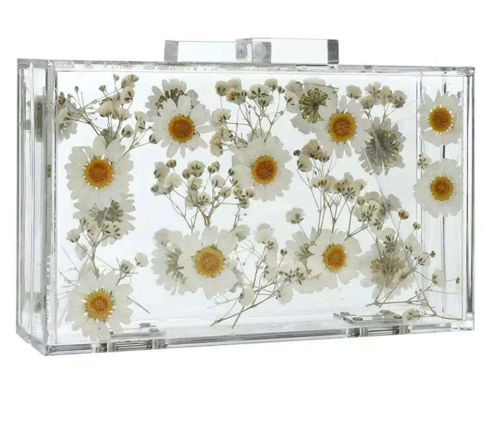 Clear Flower Press Clutch - Elegant Transparent Handbag for Women - Perfect for Weddings, Parties, and Everyday Use