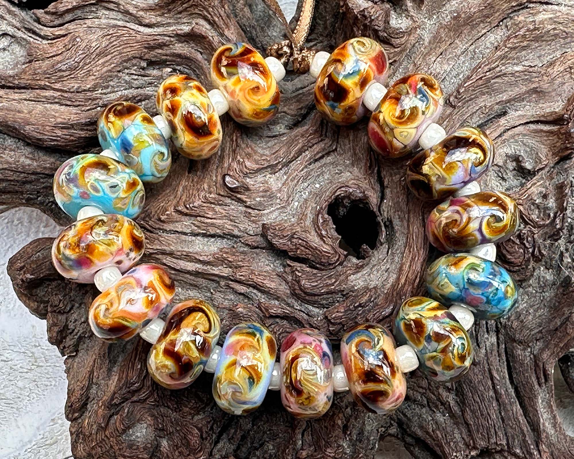 16pcs Harvest Spring Lampwork Glass Beads Set for Jewelry Making - DIY Bracelet, Necklace, Earrings Craft Supplies - Perfect for Fall & Boho Style Accessories