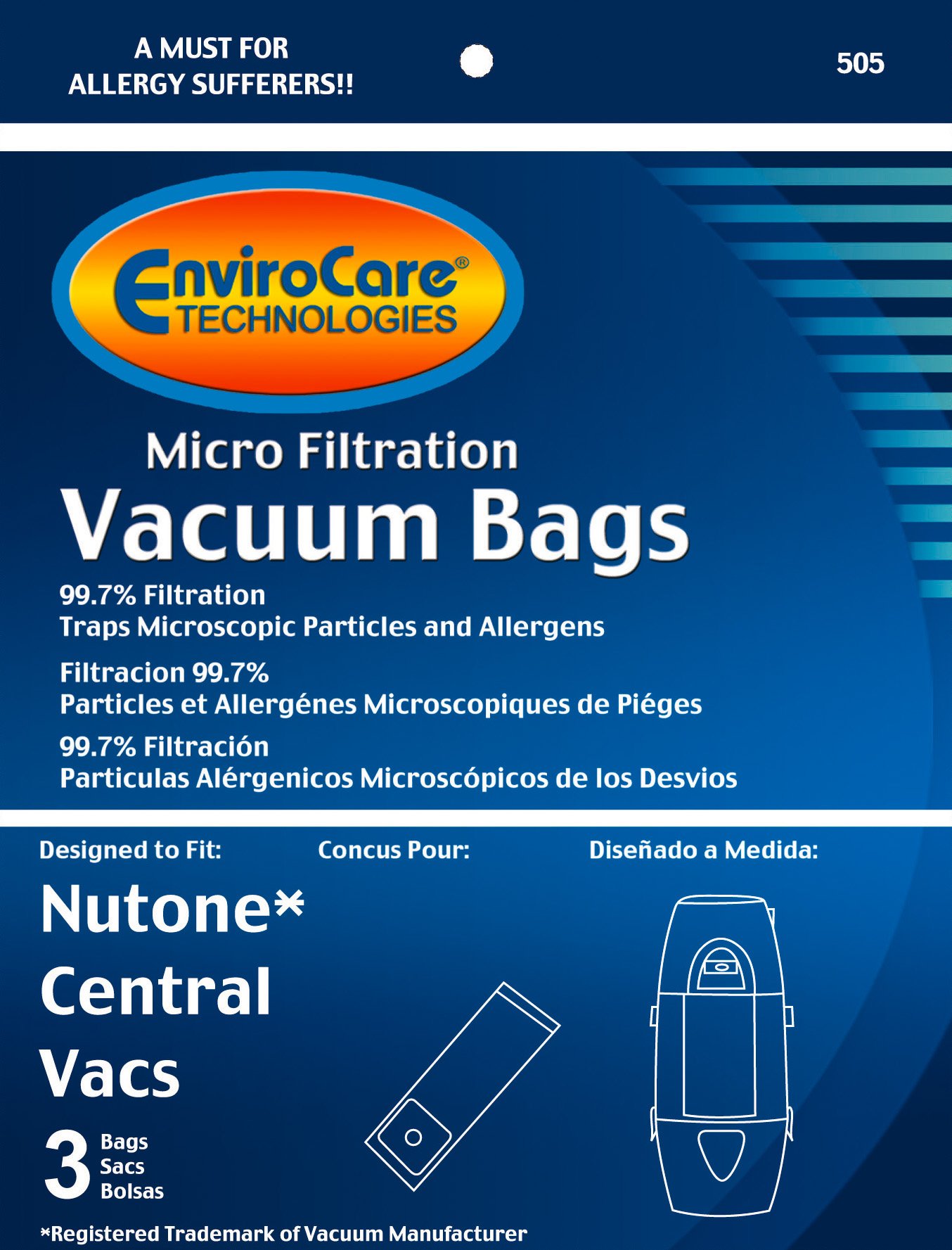 EnviroCare 3-Pack Nutone Microfiltration Central Vacuum Cleaner Bags - Premium HEPA Filtration for Dust, Allergens & Pet Hair - Ideal for Homes with Pets, Allergies & Asthma Sufferers
