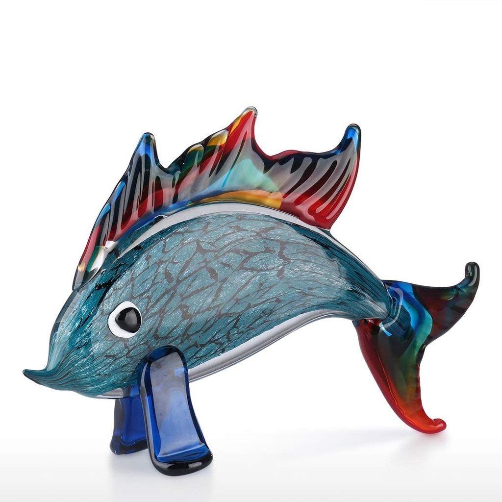 Hand Blown Red Glass Fish Figurine - Unique Art Collectible Gift, Modern Home & Tabletop Decoration for Living Room, Office, Aquarium Theme Decor