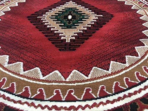 Champion Native American Navajo Aztec Indian Tribal Red Area Rug - 5x5 Feet Round Handmade Wool Rug for Living Room, Bedroom & Boho Decor