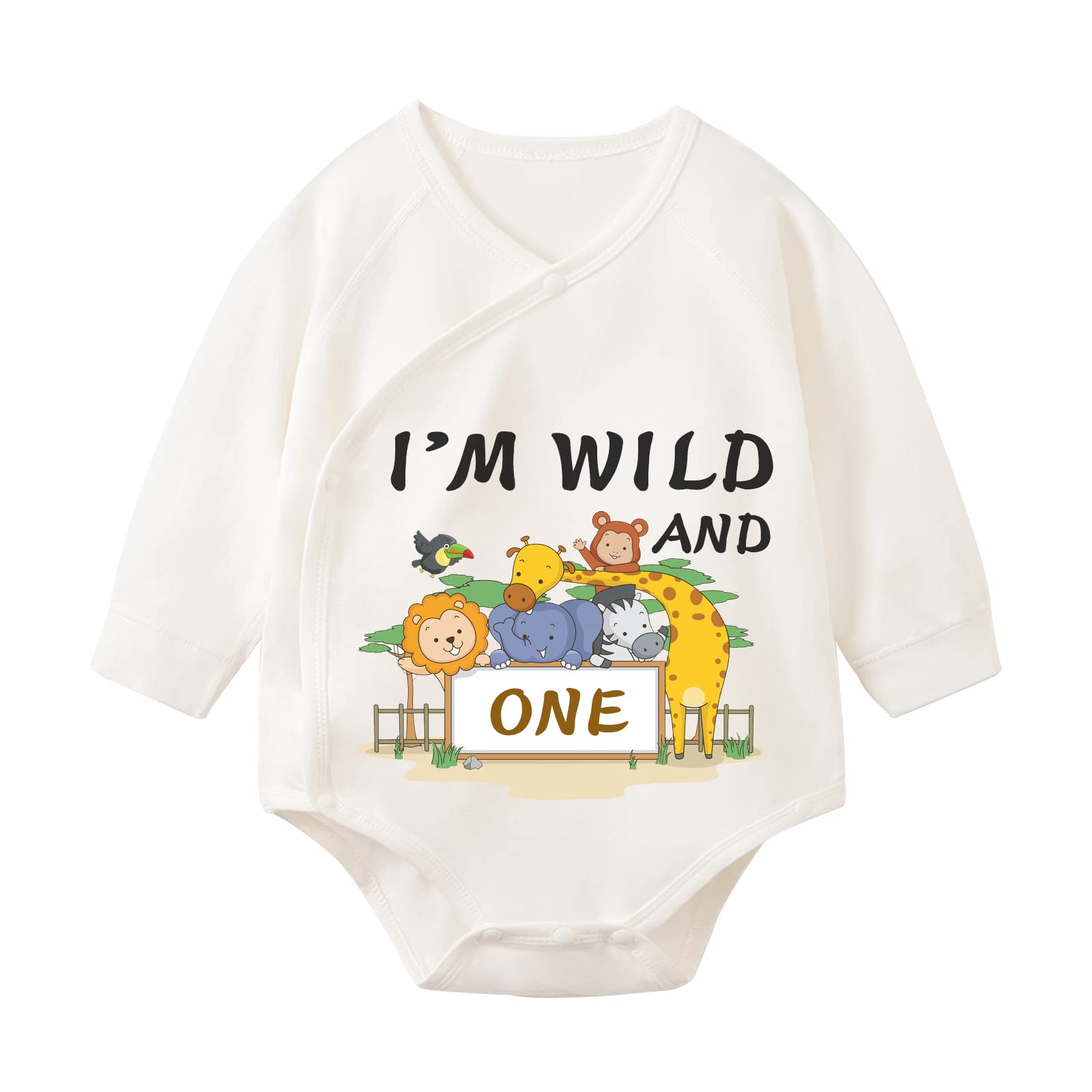 Wild One First Birthday Bodysuit - Giraffe Zoo Theme Long Sleeve Outfit for Baby Boy or Girl | Newborn 1st Birthday Party, Photo Shoot, Zoo Visit Outfit