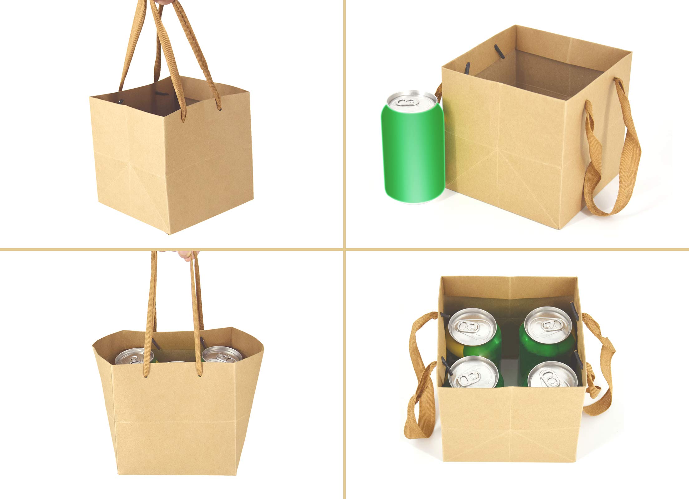 HUAPRINT 24 Pack Brown Kraft Paper Gift Bags with Handles - 6x6x6 Inch Heavy Duty Reusable Shopping Bags for Grocery, Retail, Wedding Favors & Party Packaging - Eco-Friendly Square Business Gift Bags for Stores, Events & Home Organization