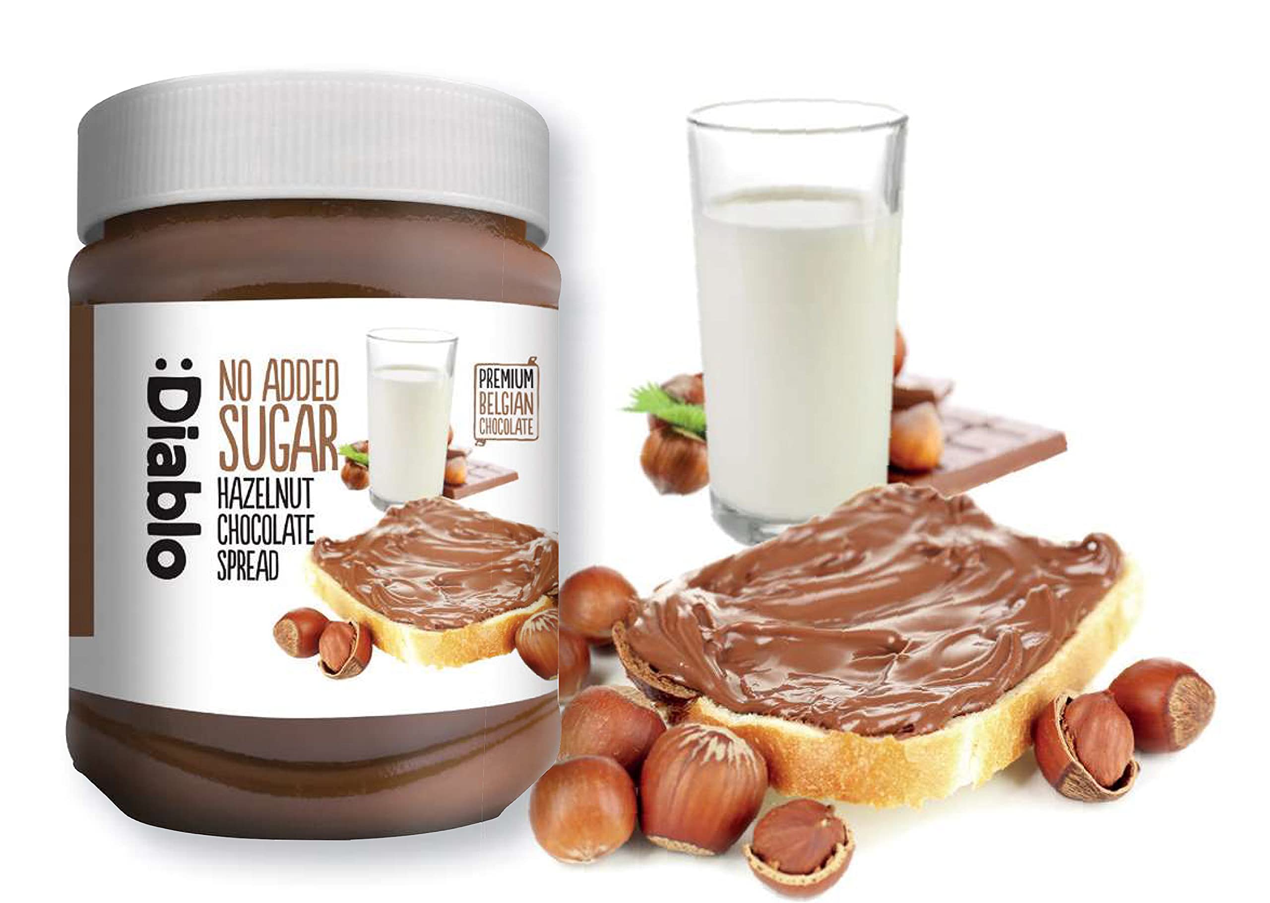Diablo Hazelnut Chocolate Spread - No Added Sugar, Gluten Free, Healthy Nutella Alternative - Natural Chocolate Hazelnut Butter for Bread, Toast, Pancakes & Desserts - 350g Jar - Perfect for Breakfast, Snacks & Gift Giving