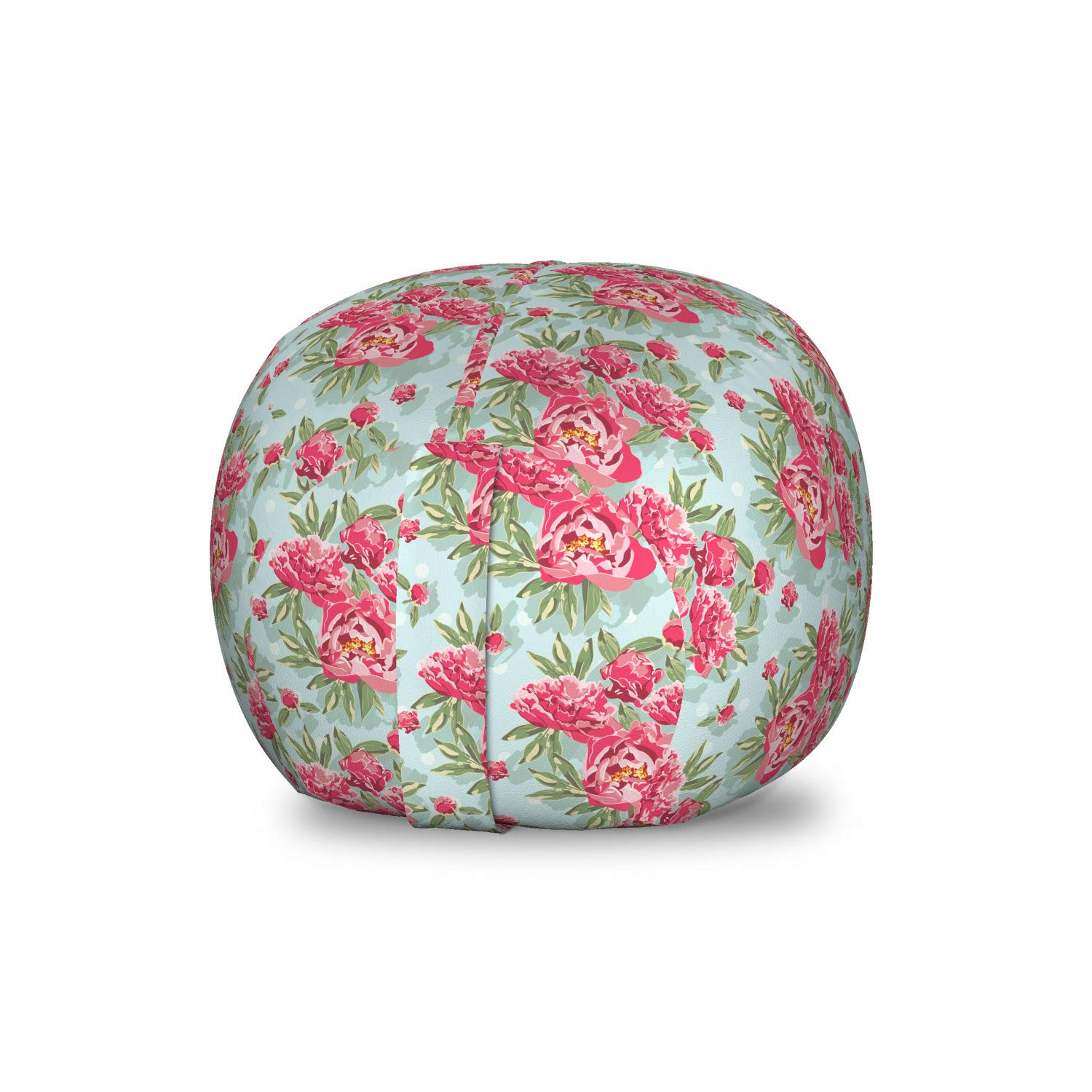 Ambesonne Floral Toy Storage Bag Chair - Vintage Blooming Flowers & Leaves Garden Design, Washable Stuffed Animal Organizer for Kids Room, Small Size Blue & Pink - Perfect for Nursery, Playroom & Bedroom Organization