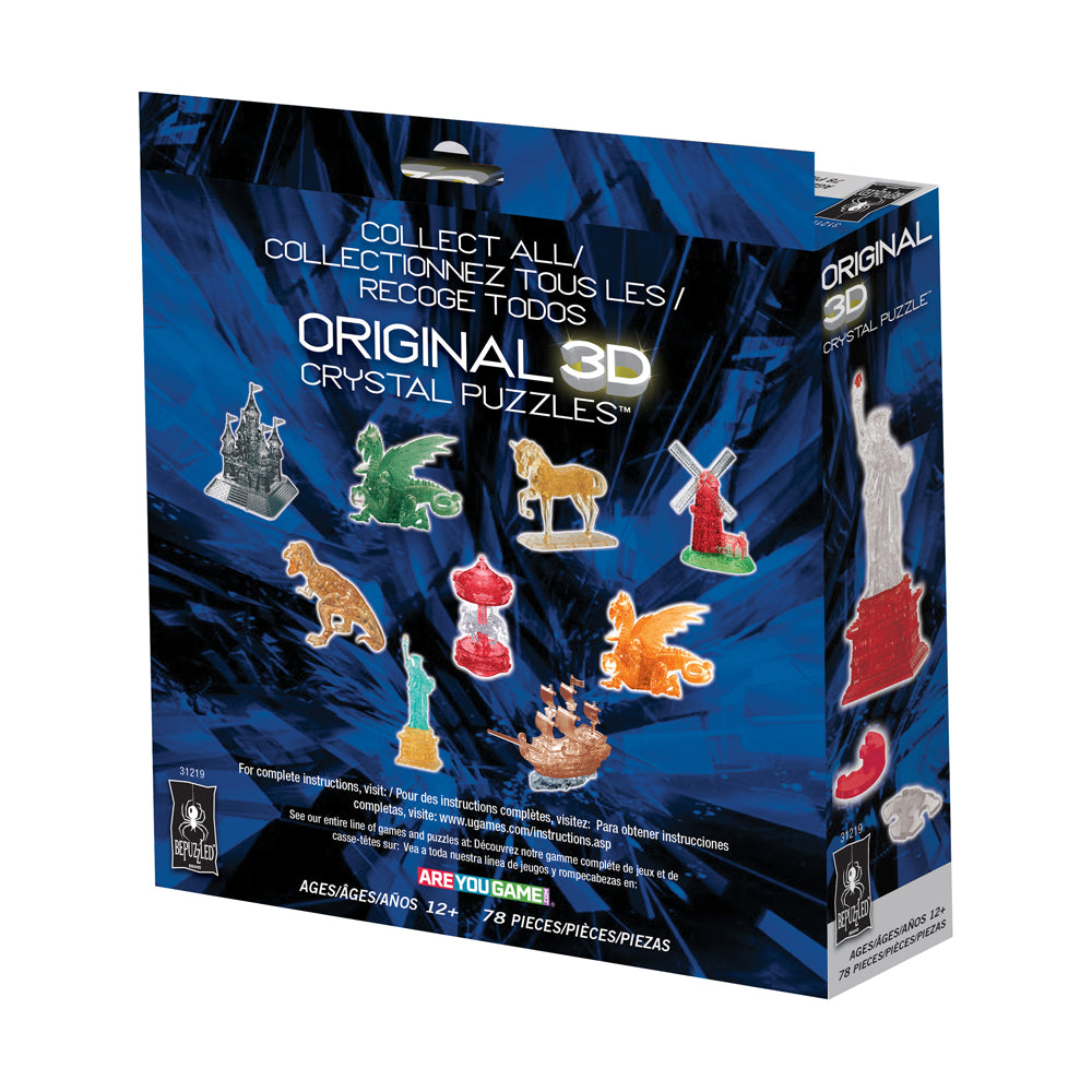 BePuzzled Statue of Liberty 3D Crystal Puzzle - 78 Piece Clear & Red Brain Teaser for Adults - Challenging DIY Model Kit for Home Decor, Office Display & Gift Giving