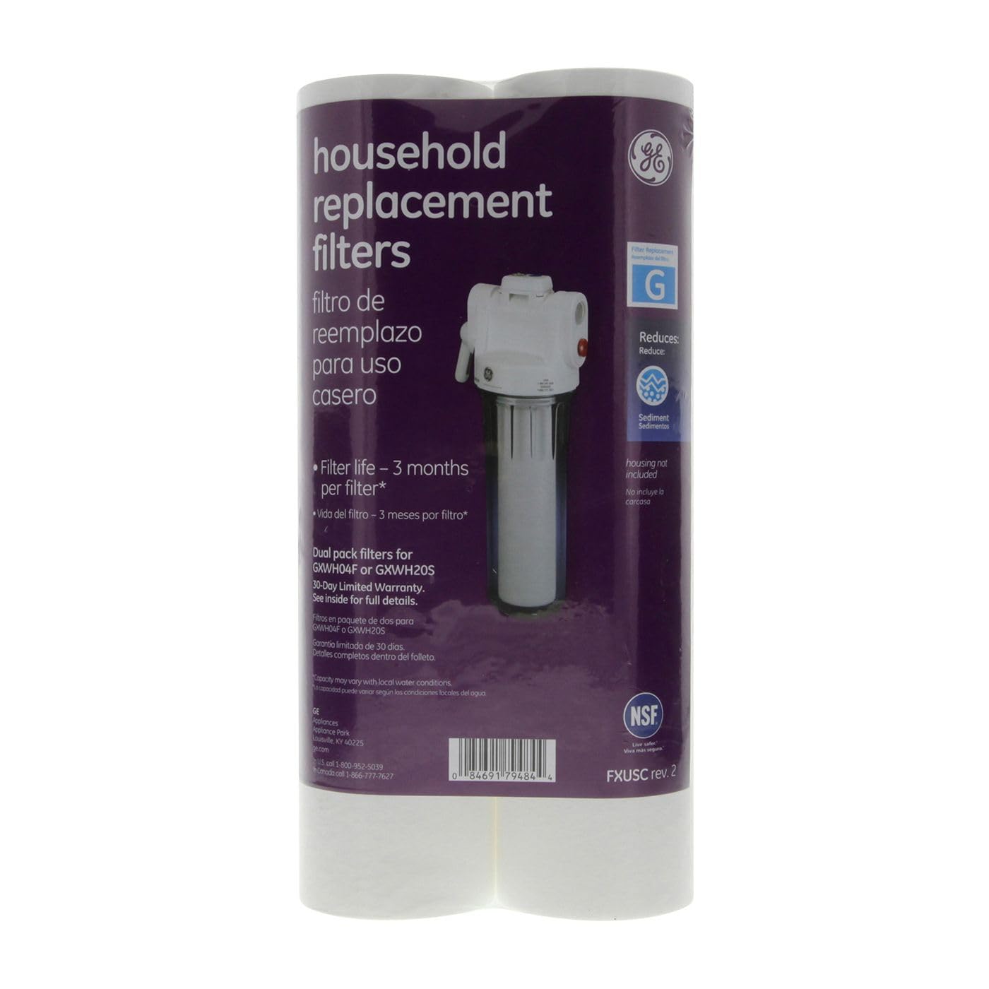 GE FXUSC SmartWater Replacement Sediment Water Filter 30 Micron - High Efficiency Filtration for Clean Drinking Water | Perfect for Home, RV & Outdoor Use