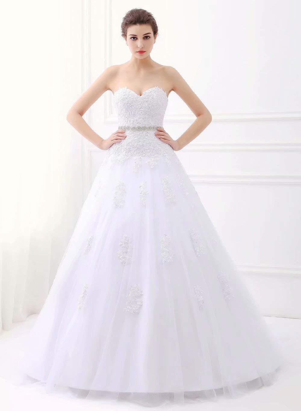 Sweetheart Strapless A-line Lace Appliques Wedding Dress for Bride - White Size 22W | Elegant Bridal Gown for Church Ceremony, Beach Wedding & Formal Reception