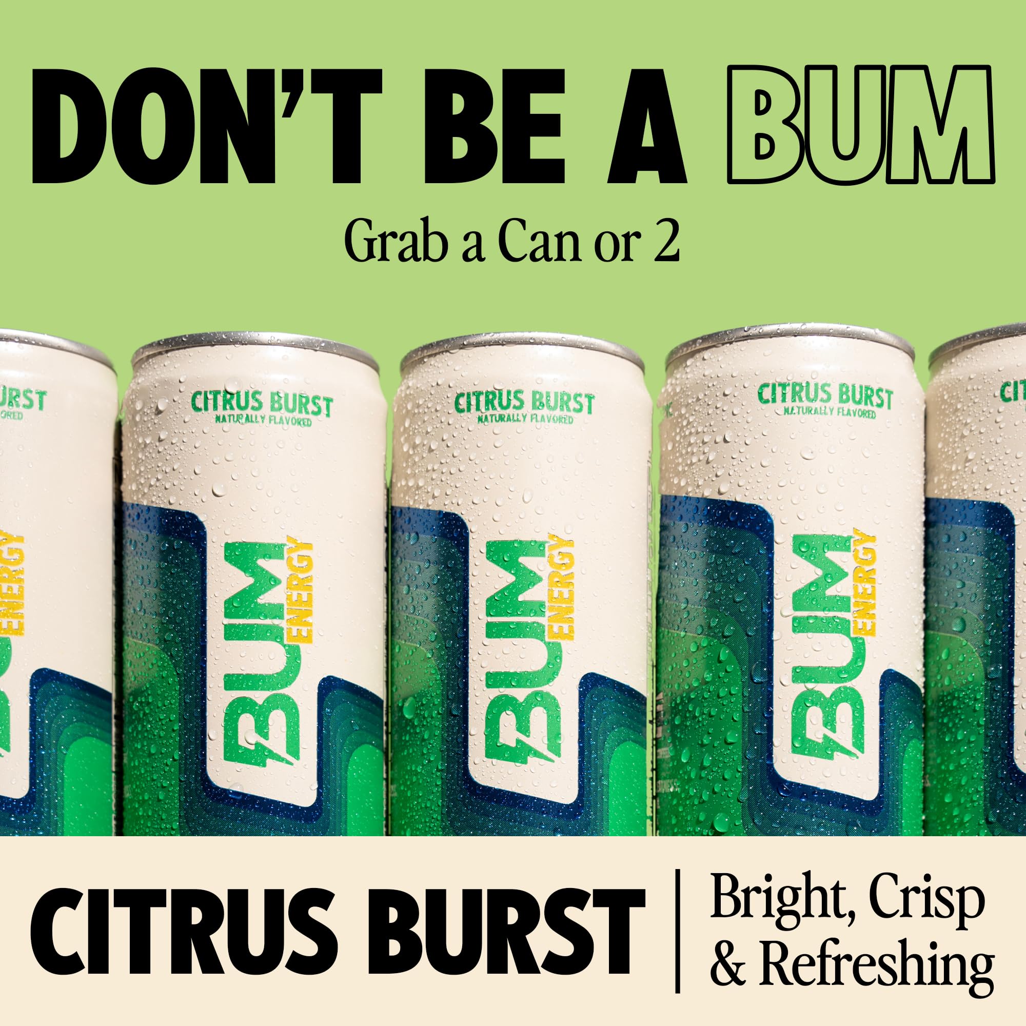 Sugar-Free Bum Energy Drinks - 12 Pack (355ml Each) | Low-Calorie Caffeine Boost for Workouts, Gaming & All-Nighters
