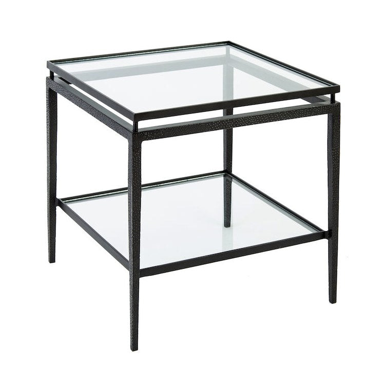 22 x 22 Inch Modern Accent Side Table in Black/Clear Glass - Perfect for Living Room, Bedroom, or Office Decor